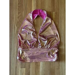 Metallic Shiny Pink Party Halter Top